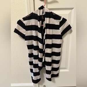 NWOT: black and white short sleeve cardigan with lace back